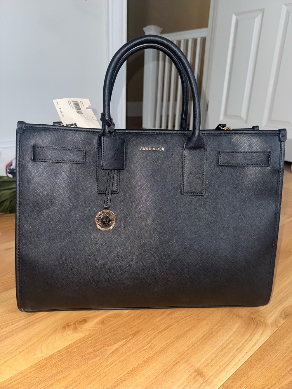 Anne Klein Black Textured Leather Briefcase Tote